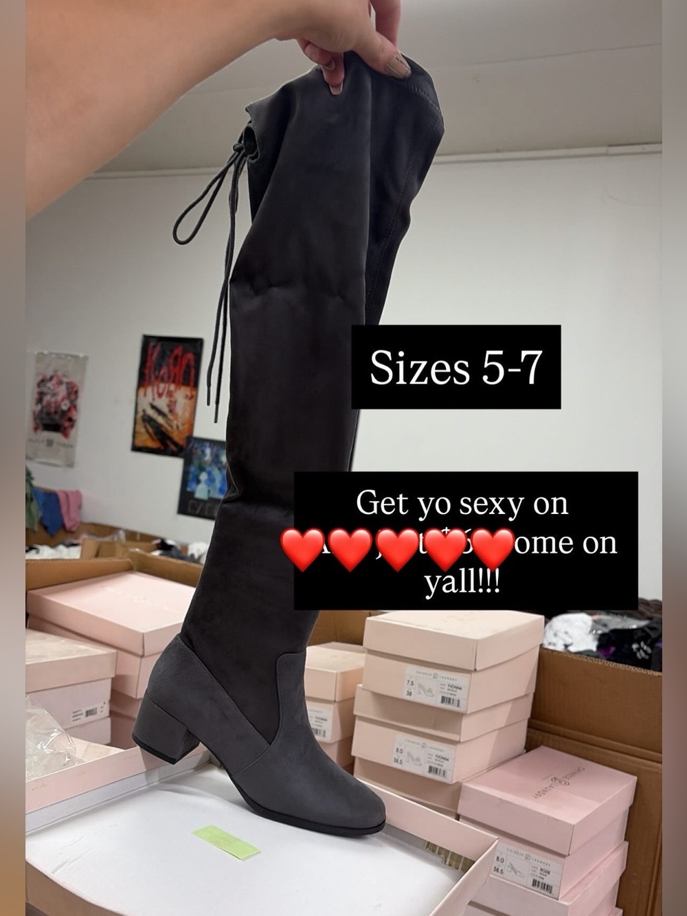 WEEKEND ONLY SZ 5-7 faux suede shoe Over-the-Knee Block Heel Boots in Dark Gray